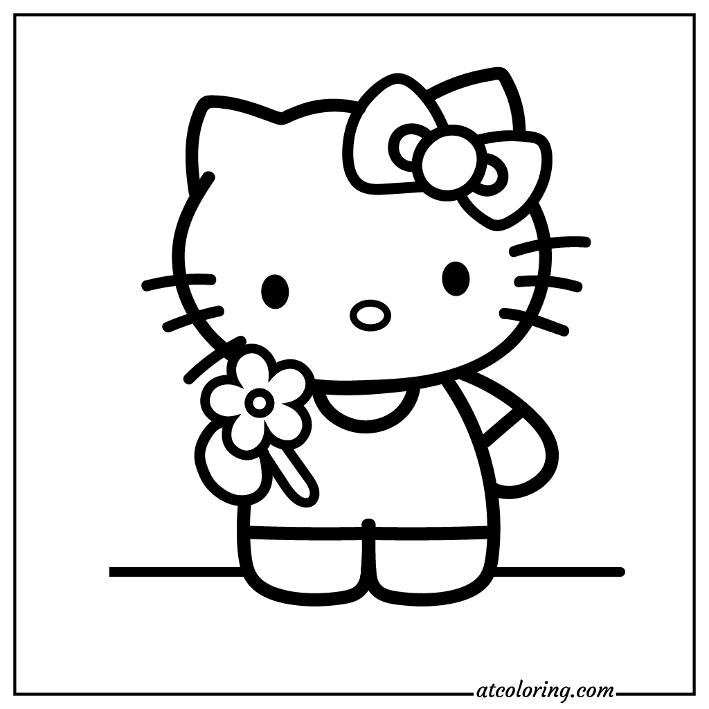 Hello kitty with cute flower coloring pages