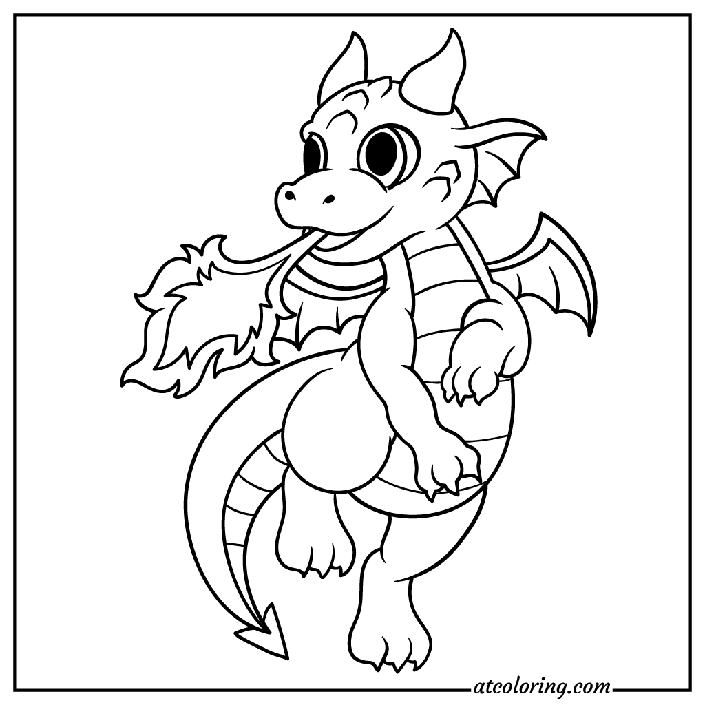 Little dragon spouting fire coloring pages